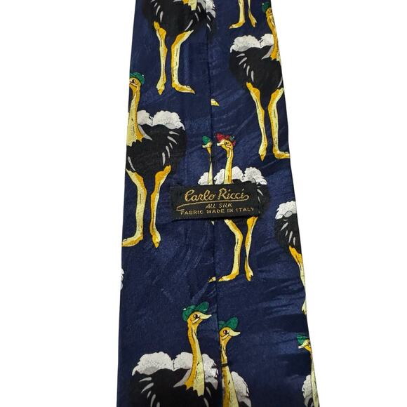 Carlo Ricci Ostrich Birds Vintage 100% Silk Necktie - Picture 4 of 7